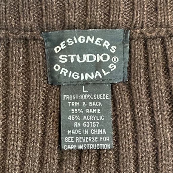 Faux Leather Vest Ribbed Original Designer Studio  Size L Cable Knit Sleeveless - Picture 5 of 5